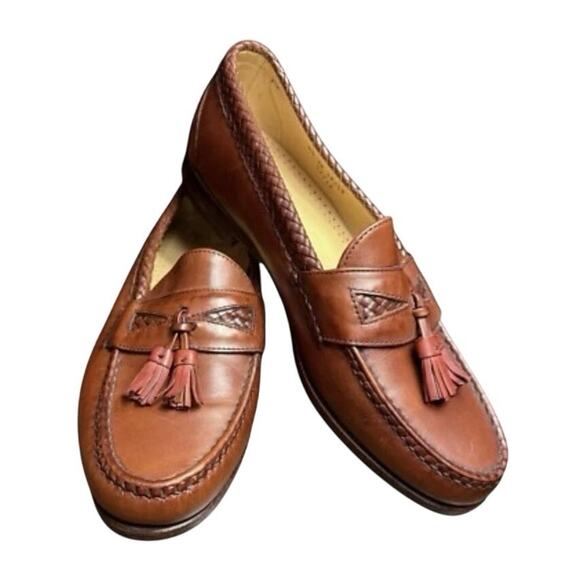 Allen Edmonds Maxfield Shoes Mens 9.5 Cognac Brown Leather Tassel Moc Toe Loafer - Picture 1 of 6